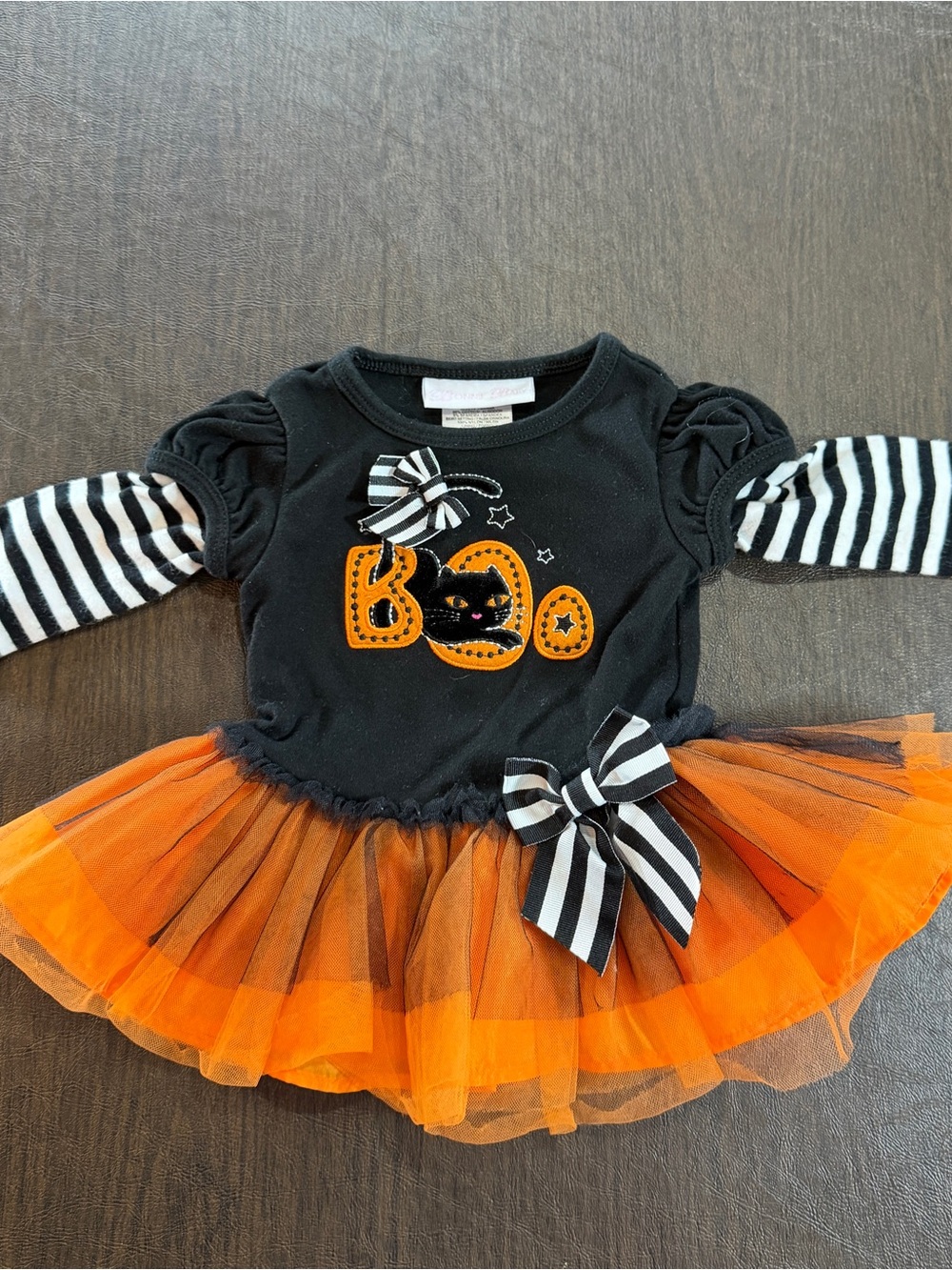 Bonnie Baby Halloween Boo Cat Tutu Costume Shirt - Black & Orange Sz 3-6M